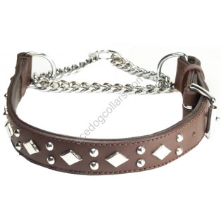 Adjustable PADDED Half check Leather Dog Collar small width 1"(2.5cm)